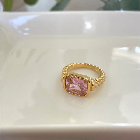18K Gold Plated Pink zircon Crystal Ring*Pink Sapphire*Cubic Zirconia CZ*JD - Picture 3 of 6